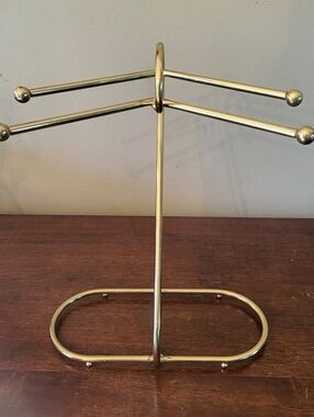 Vtg Gold Brass Hand Towel Stand Jewelry Accessory Display Bathroom Vanity SeePic
